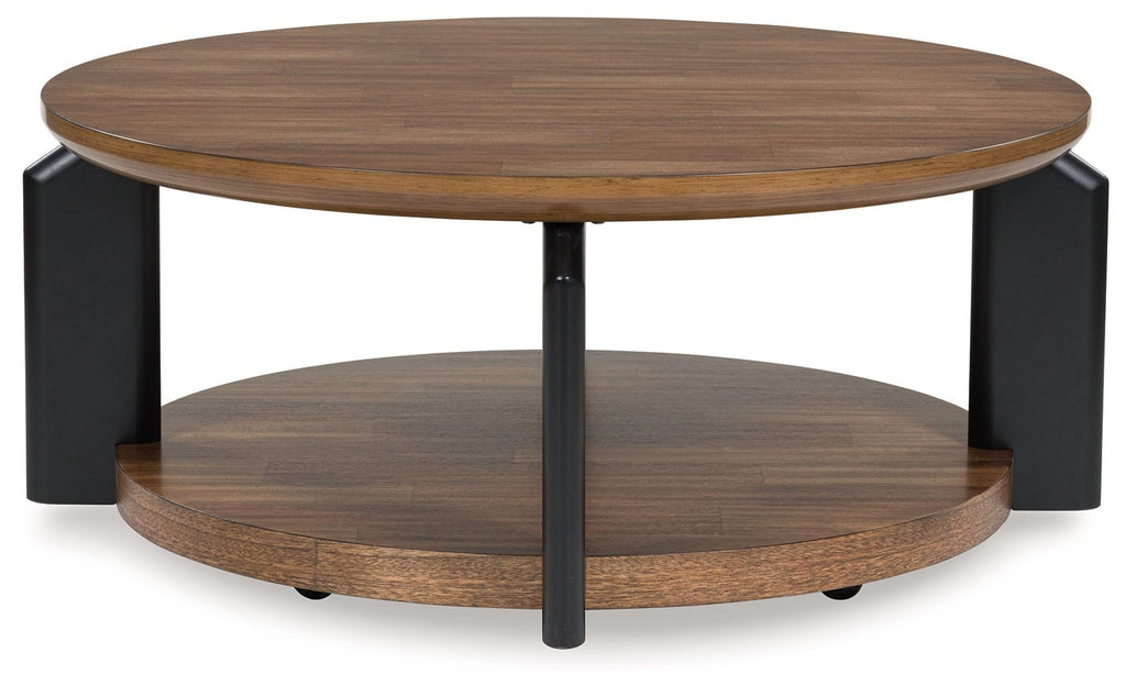 Kraeburn - Round Cocktail Table - Brown / Black