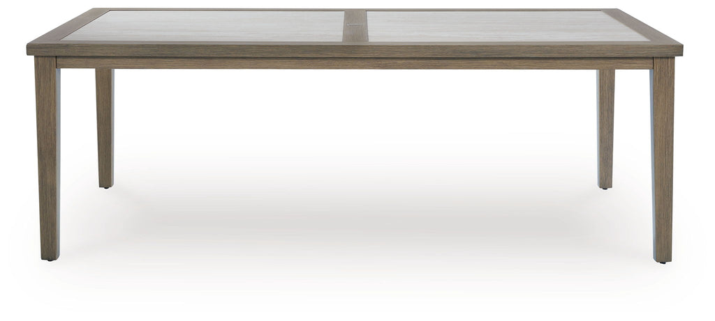 Rainier Ranch - Rectangle Dining Table With Umbrella Option - Brown / Beige