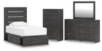 Hollivern - 4 Pc. - Twin Panel Storage Bed, Dresser, Mirror And Chest - Dark Gray