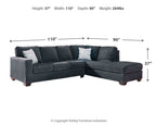 Altari - Right Arm Facing Corner Chaise With Sleeper 2 Pc Sectional - Slate