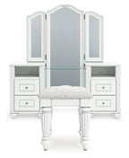 Kozlani - 3 Pc. - Vanity, Mirror And Stool - White