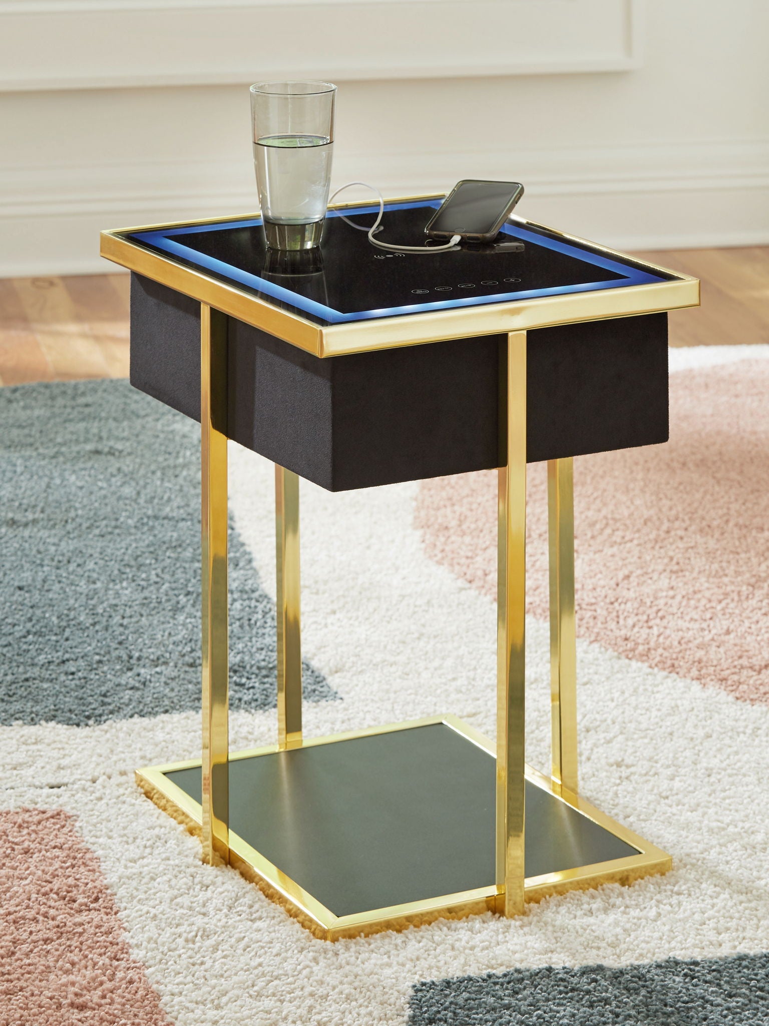 Rexwell - Accent Table With Speaker - Black / Gold Finish