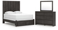Fraluna - 3 Pc. - Queen Panel Storage Bed, Dresser And Mirror - Charcoal