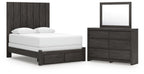 Fraluna - 3 Pc. - Queen Panel Storage Bed, Dresser And Mirror - Charcoal