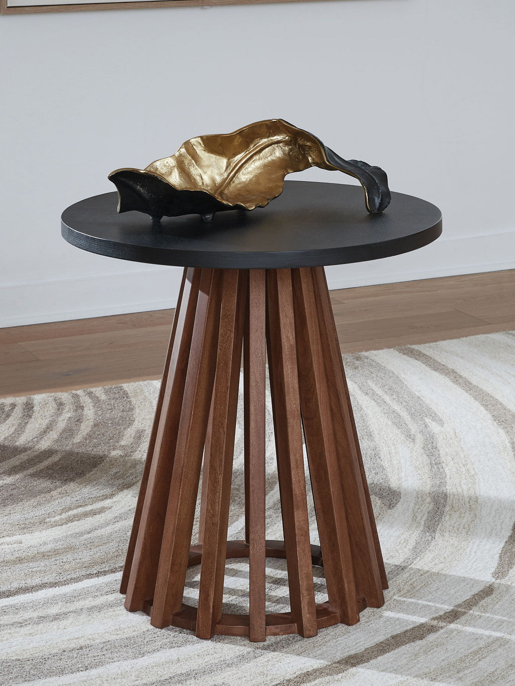 Kallari - Round End Table - Warm Brown / Black