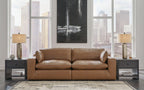 Emilia - 3 Pc. - 2-Piece Sectional Loveseat, Ottoman - Caramel
