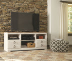 Willowton - 2 Pc. - 64" TV Stand with Faux Firebrick Fireplace Insert - Whitewash