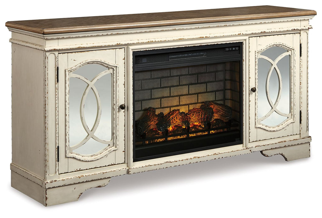 Realyn - 2 Pc. - 74" TV Stand with Electric Infrared Fireplace Insert - Chipped White