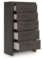 Prendonea - Five Drawer Chest - Charcoal