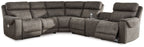 Hoopster - Zero Wall Power Recliner with Console 6 Pc Sectional - Gunmetal