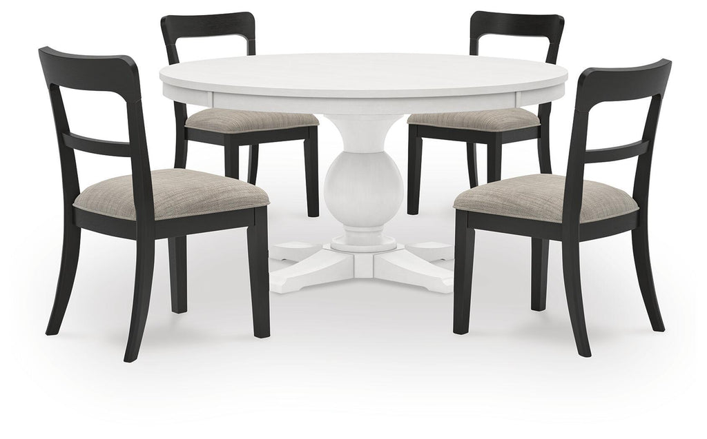 Greddinton - Round Dining Table Set - Black Chairs