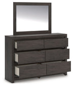 Fraluna - 3 Pc. - Queen Panel Storage Bed, Dresser And Mirror - Charcoal