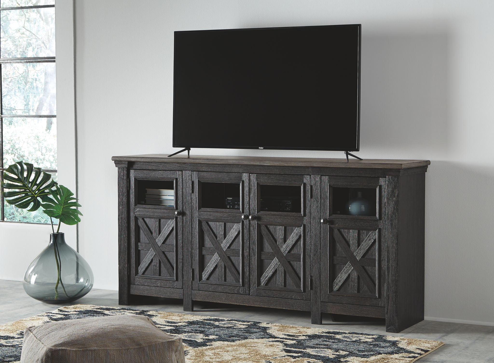 Tyler Creek - Extra Large TV Stand - Black / Gray