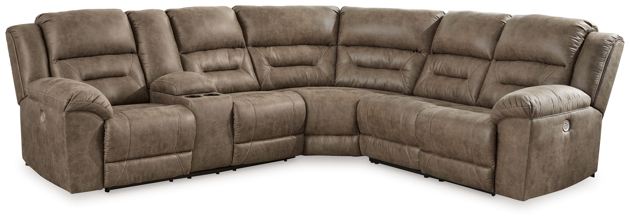 Ravenel - 3-Piece Power Reclining Sectional With Laf Power Reclining Loveseat With Console - Faux Leather - Fossil