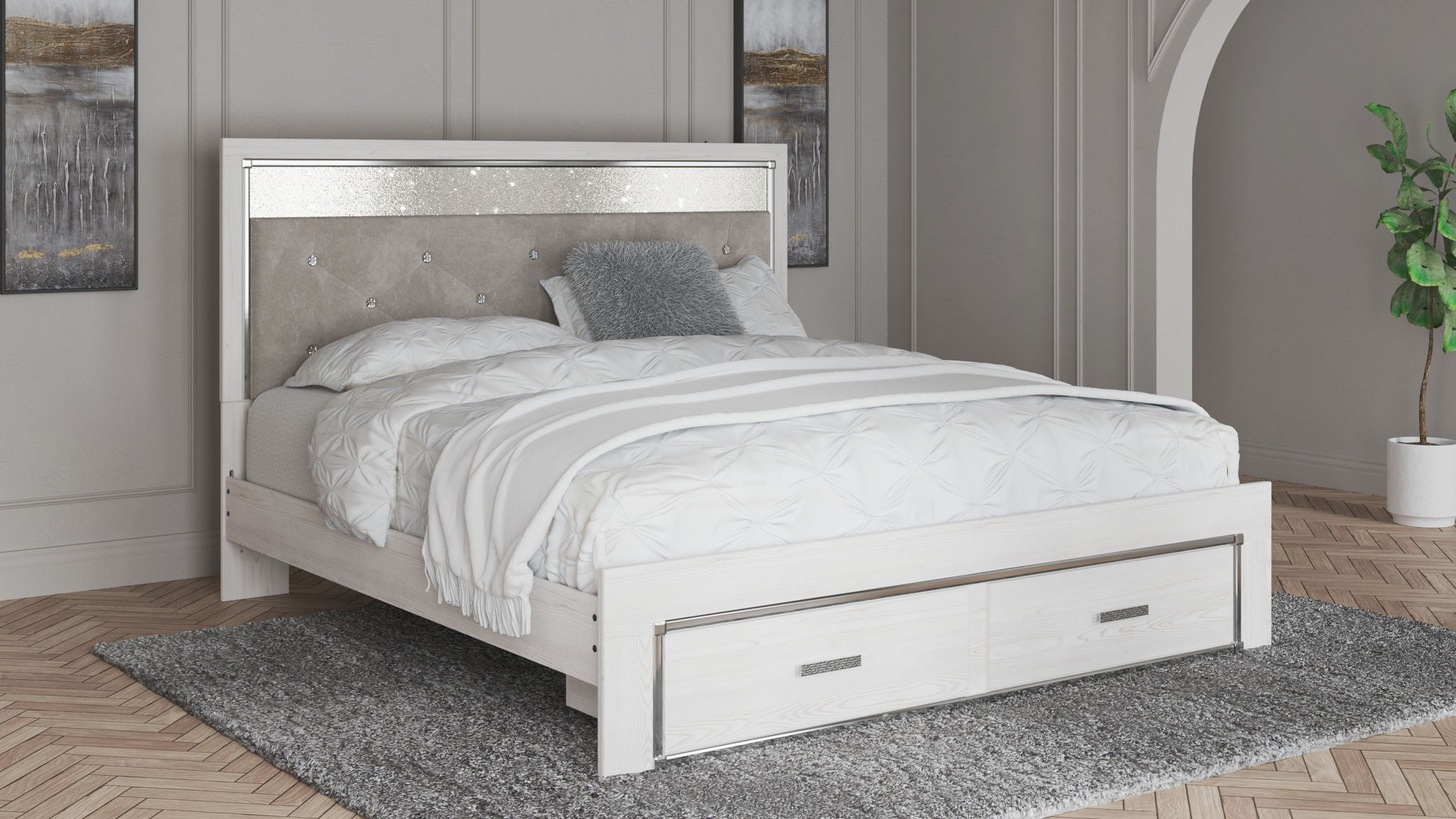 Altyra - King Upholstered Storage Bed - White