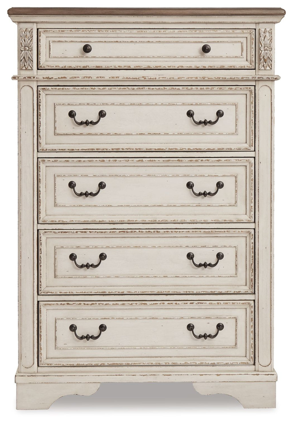 Realyn - Five Drawer Chest - White / Brown / Beige