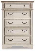 Realyn - Five Drawer Chest - White / Brown / Beige