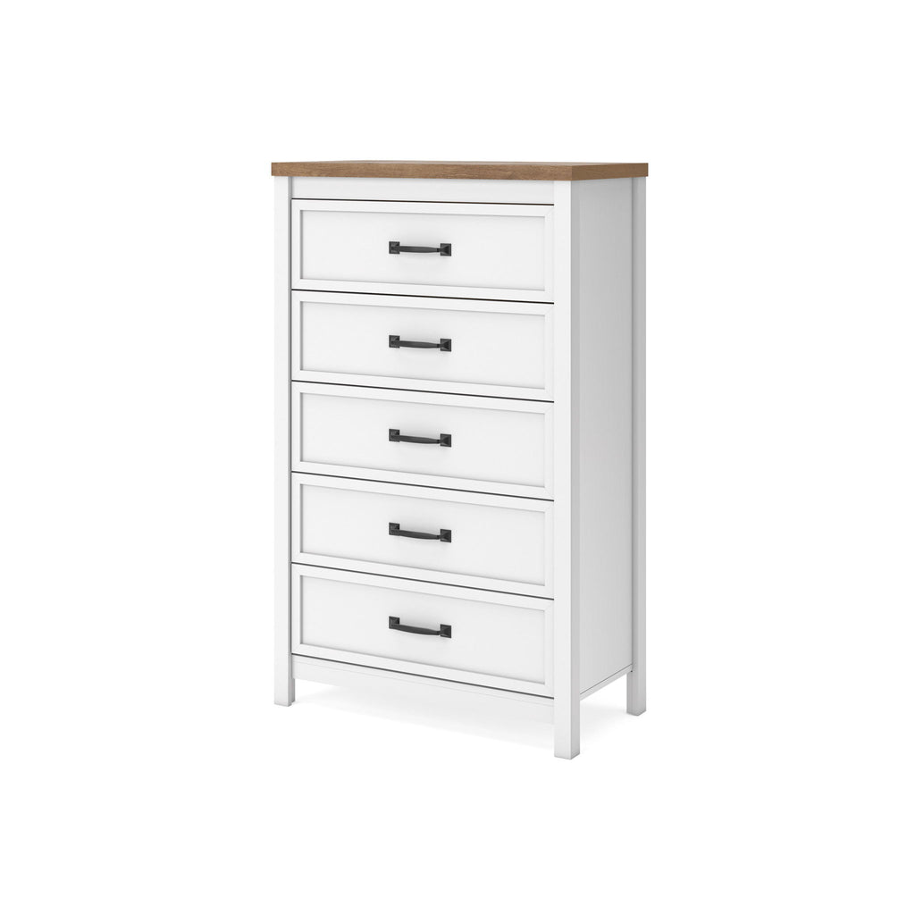 Kerisden - Five Drawer Chest - White / Brown