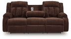 Free Wake - Reclining Power Sofa With Drop Down Table - Chocolate