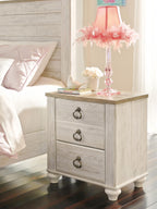 Willowton - Two Drawer Night Stand - Brown / Beige / White
