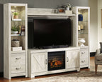 Bellaby - Entertainment Center - TV Stand With Faux Firebrick Fireplace Insert - Whitewash
