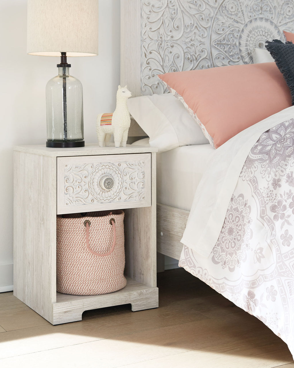 Paxberry - One Drawer Night Stand - Open Cubby - Whitewash