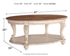 Realyn - Oval Cocktail Table - White / Brown