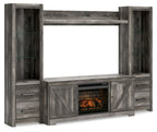 Wynnlow - Entertainment Center - TV Stand With Glass/Stone Fireplace Insert - Gray