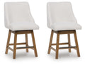 Cabalynn - Upholstered Swivel Barstool (Set of 2) - Oatmeal / Light Brown