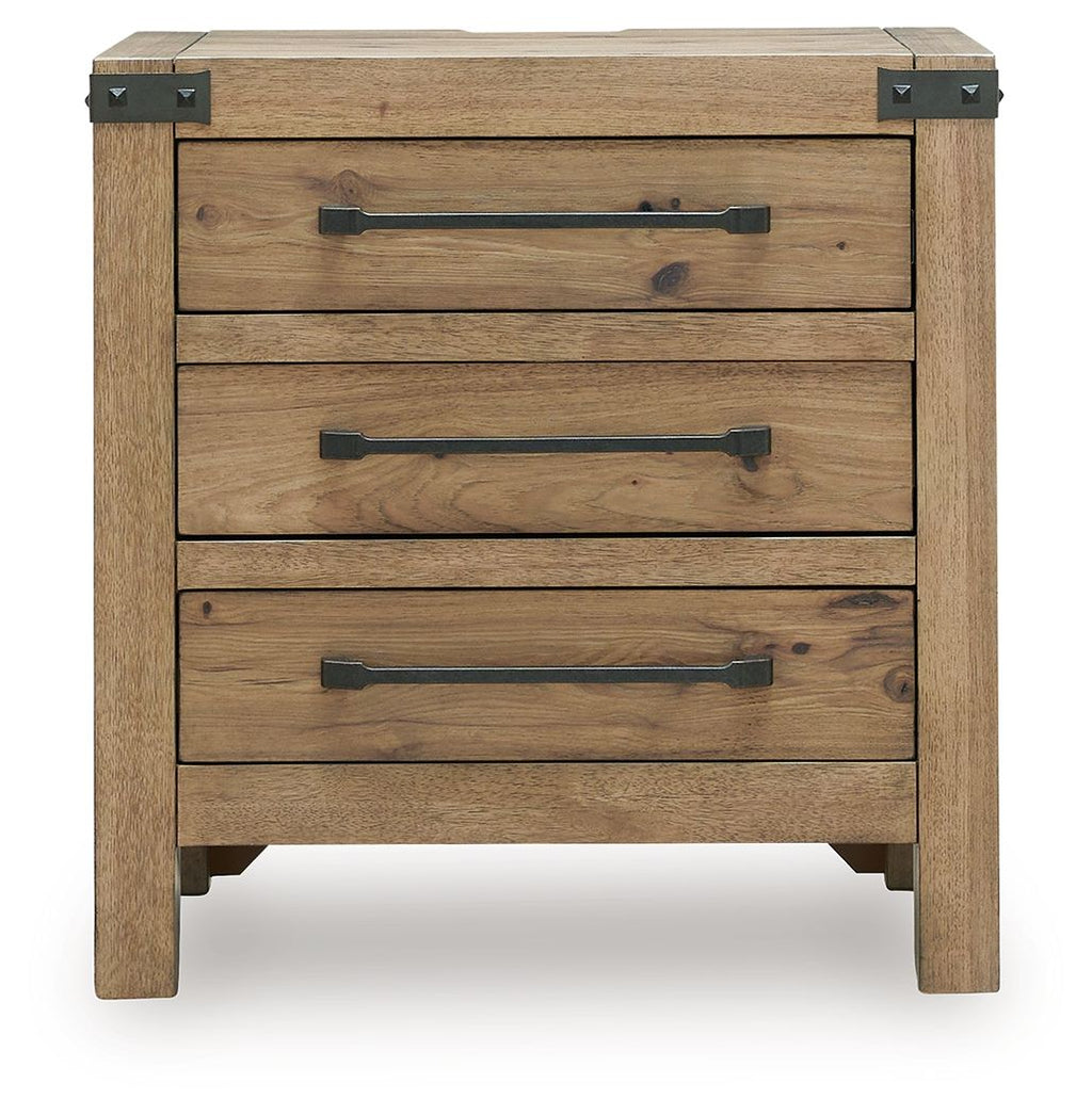 Ridgester - Three Drawer Night Stand - Light Brown