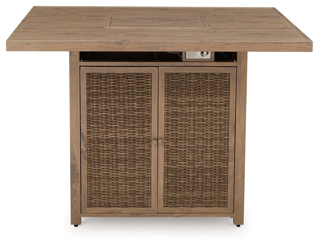Walton Bridge - Square Bar Table W/Fire Pit - Driftwood