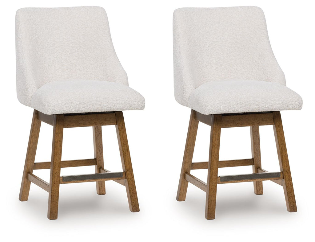 Cabalynn - Upholstered Swivel Barstool (Set of 2) - Oatmeal / Light Brown