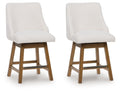 Cabalynn - Upholstered Swivel Barstool (Set of 2) - Oatmeal / Light Brown