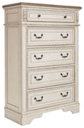 Realyn - Five Drawer Chest - White / Brown / Beige