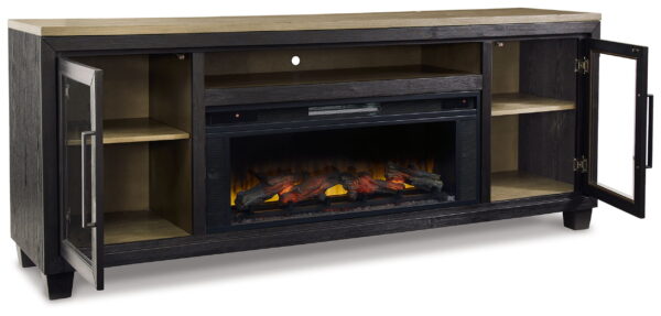 Foyland - Black / Brown - 83" TV Stand With Electric Infrared Fireplace Insert - Image 2
