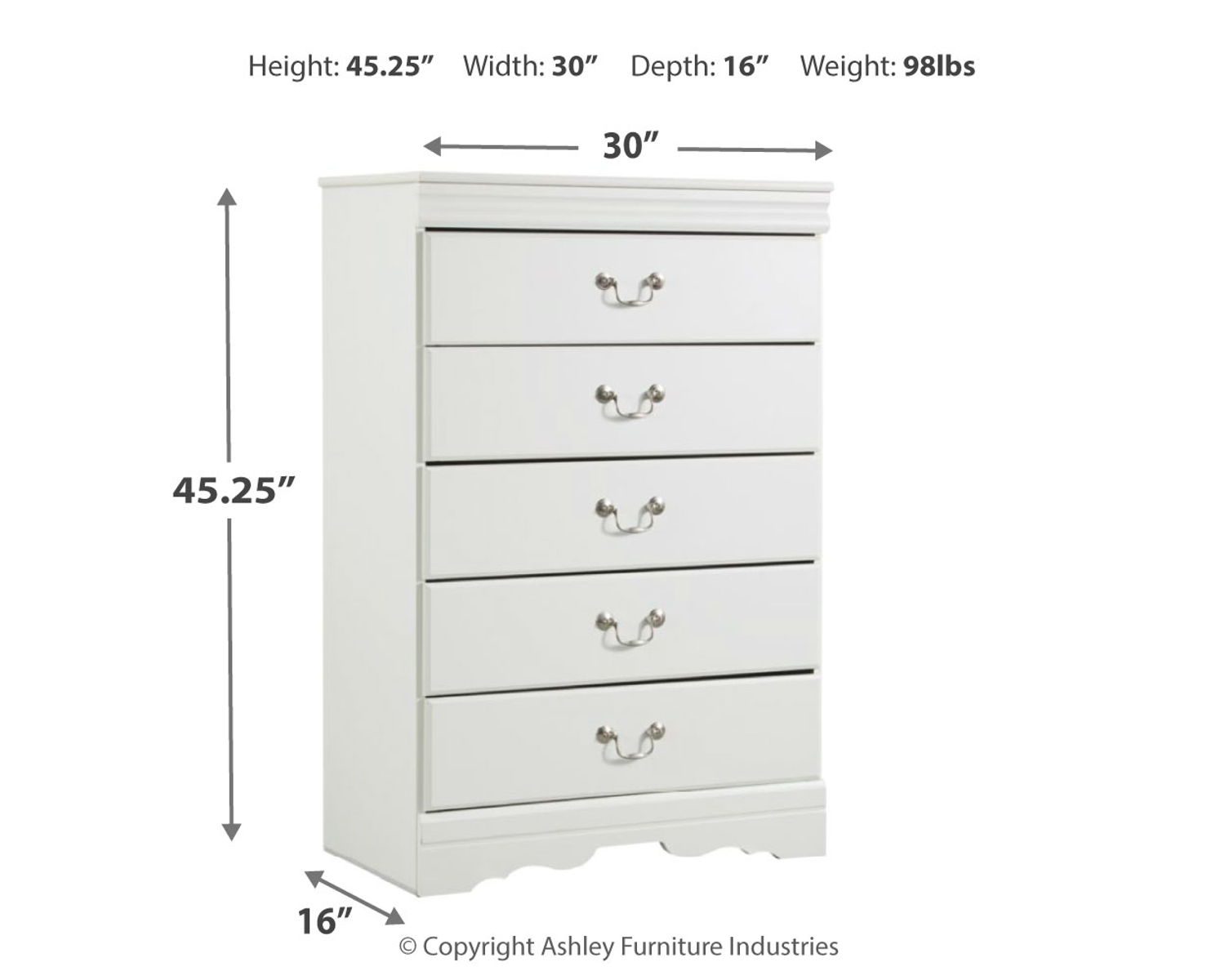 Anarasia - White - Five Drawer Chest - Image 2