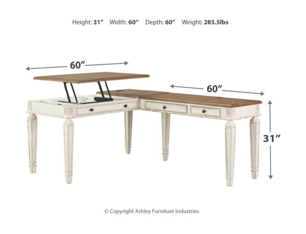 Realyn - White / Brown - L Shaped Desk with Lift Top - Image 3