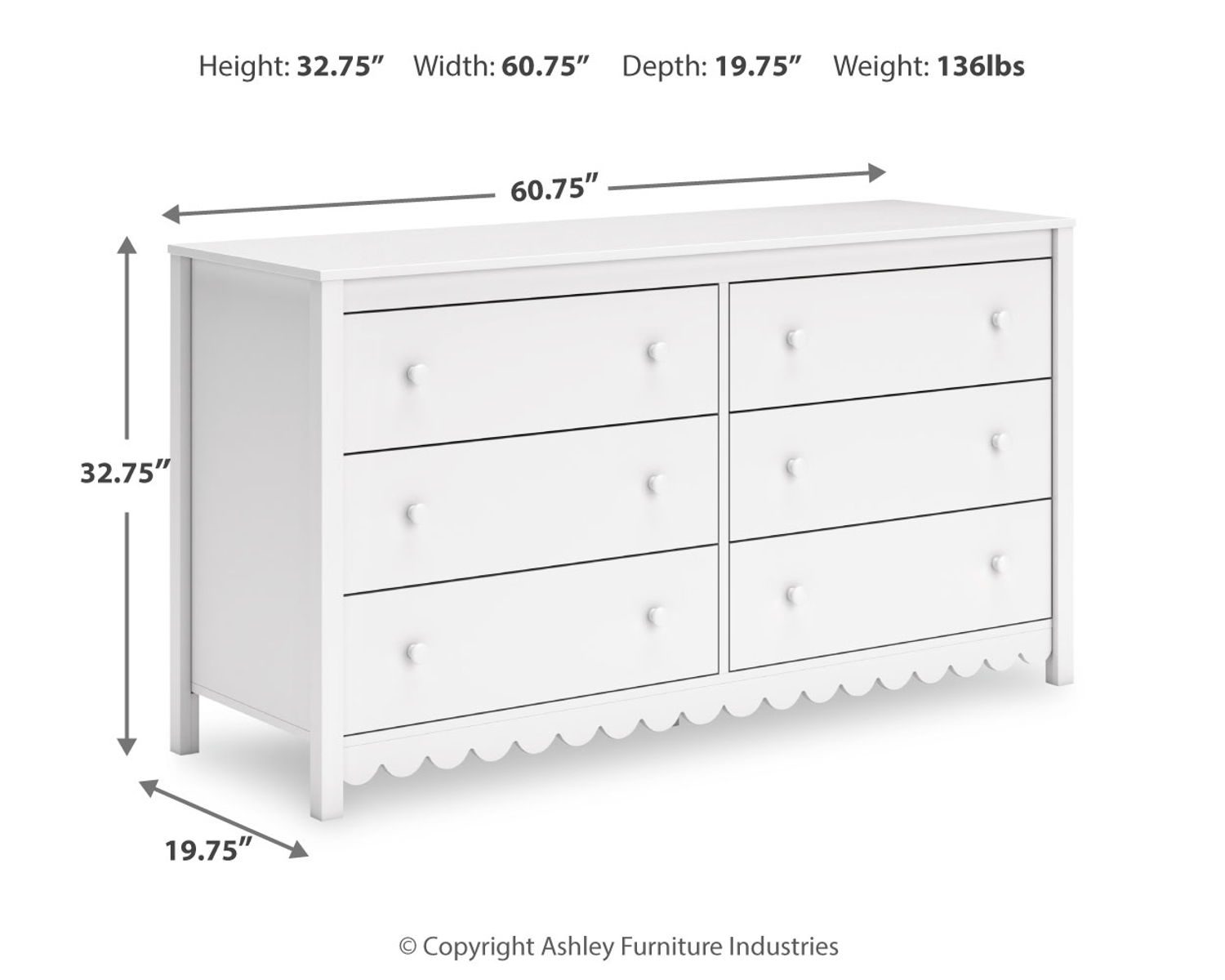 Hallityn - White - Six Drawer Dresser - Image 4