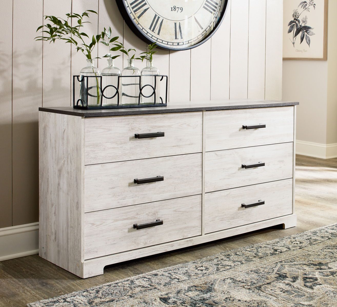 Shawburn - White / Black / Gray - Six Drawer Dresser - Pewter-tone pulls - Image 4