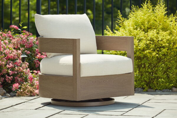 Serene Bay - Dark Brown / White - Swivel Glider Chair With Cushion - Image 3