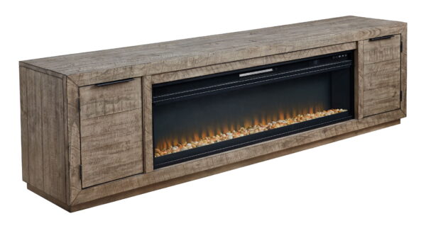 Krystanza - Weathered Gray - TV Stand with Wide Fireplace Insert - Image 2