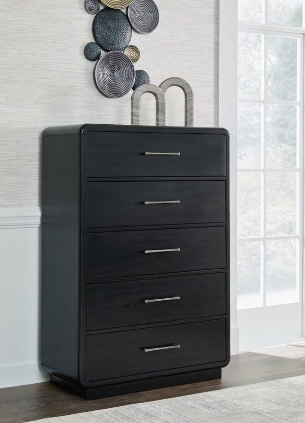 Rowanbeck - Black - Five Drawer Chest - Image 4