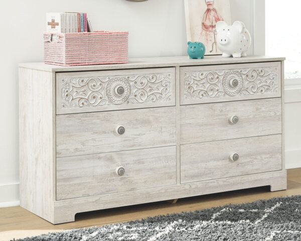 Paxberry - Whitewash - Six Drawer Dresser - Vinyl-Wrapped - Image 2