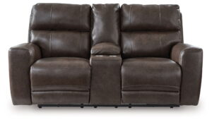 Crossplex - Smoke - Power Reclining Loveseat / Console / Adjustable Headrest