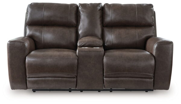 Crossplex - Smoke - Power Reclining Loveseat / Console / Adjustable Headrest