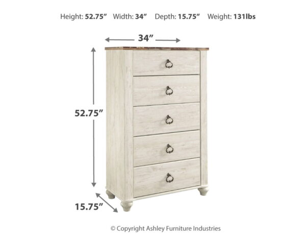 Willowton - Brown / Beige / White - Five Drawer Chest - Image 2