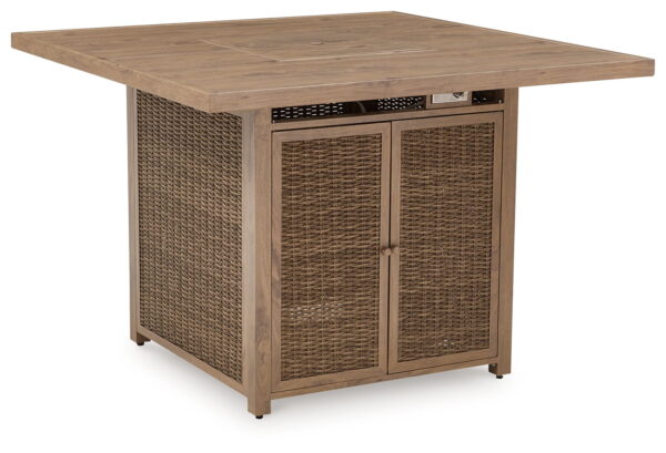 Walton Bridge - Driftwood - 5 Pc. - Square Bar Table W/Fire Pit, 4 Barstools - Image 4