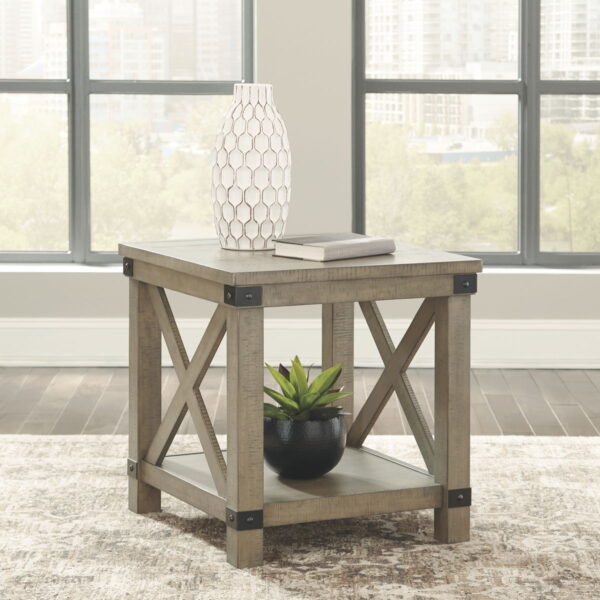 Aldwin - Gray - Rectangular End Table - Crossbuck Styling - Image 3