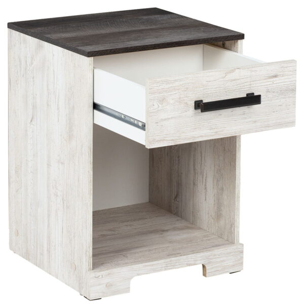 Shawburn - White / Black / Gray - One Drawer Night Stand - Open Cubby - Image 3