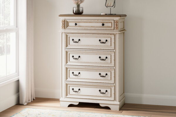 Realyn - White / Brown / Beige - Five Drawer Chest - Image 3